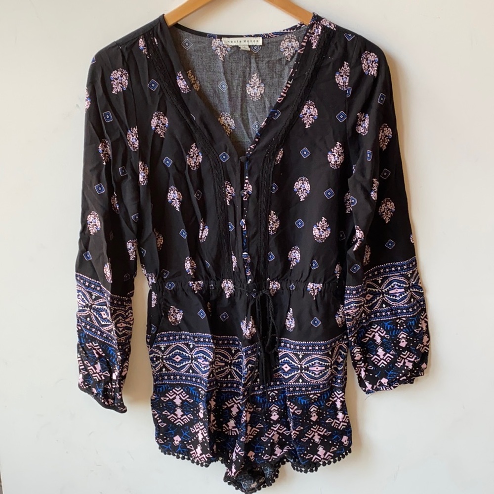 Haute Monde long sleeved boho Romper, Size‎ M